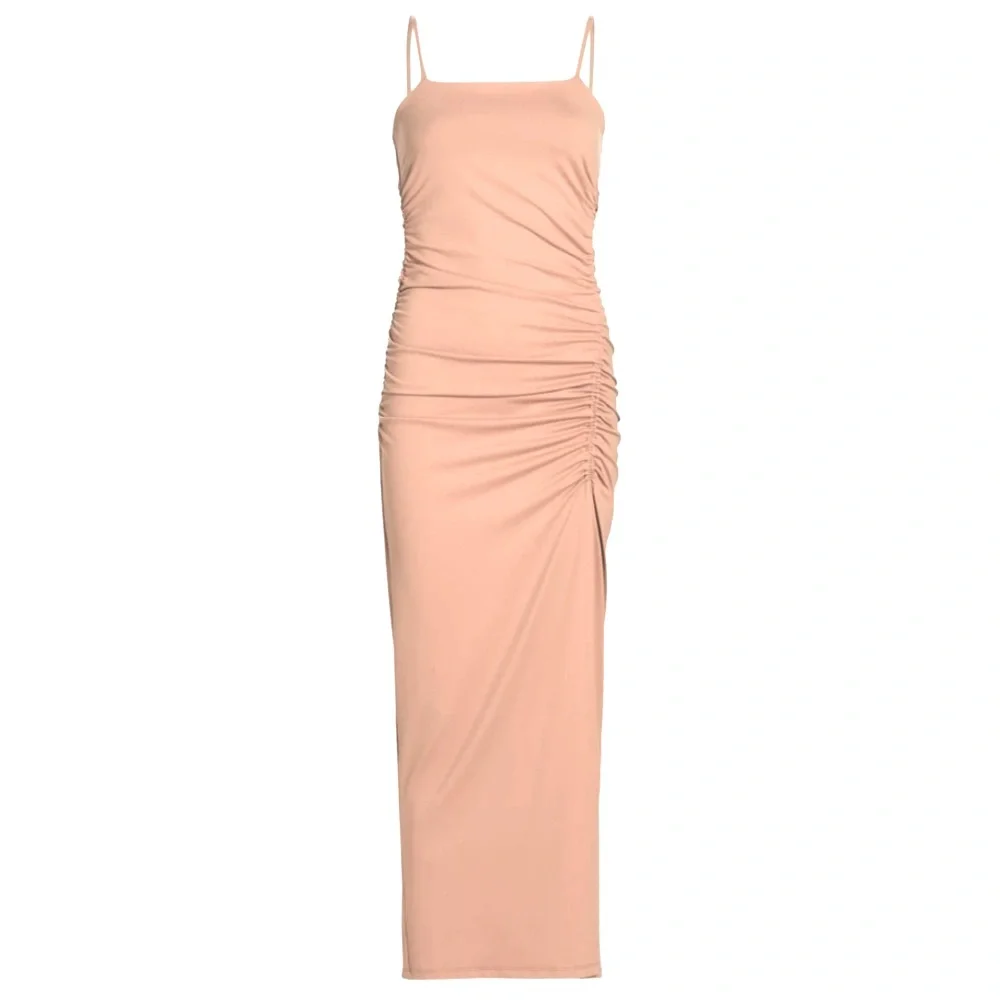 Susana Monaco Ivory Cream Nude Ruched Core Support Fitted Bodycon Maxi Dress - Picture 2 of 13
